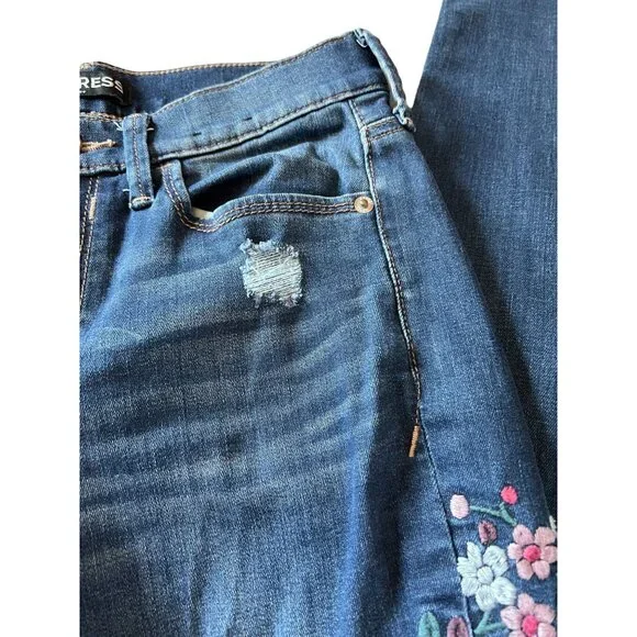 Express Womens Distressed Floral Embroidered Skinny Legging Jeans Size 0 Cotton - Picture 10 of 16